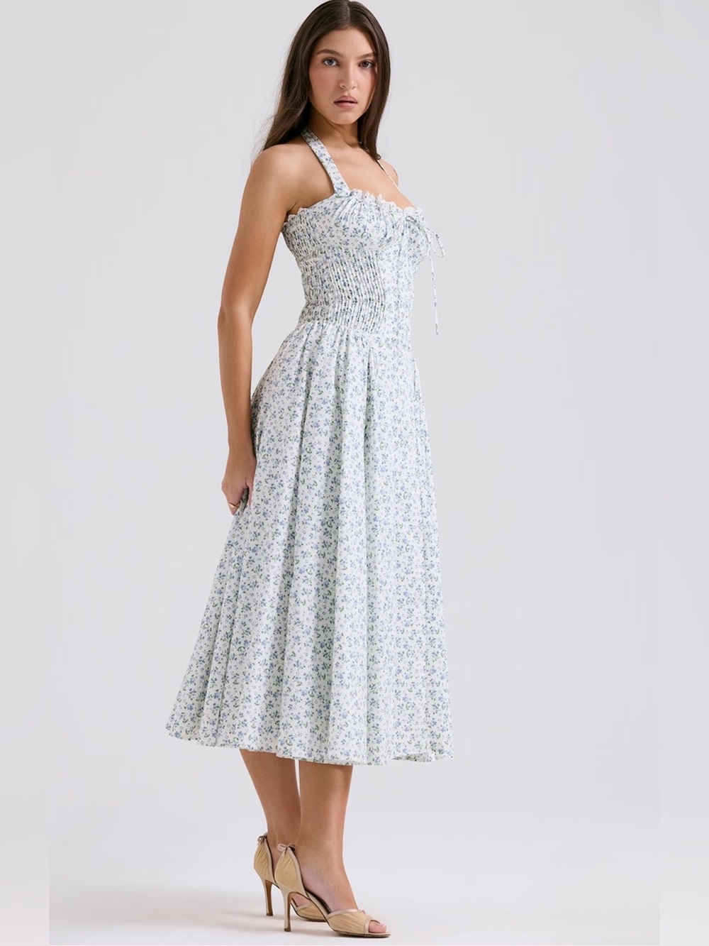 š©·Firm Priceš©·Adabella white bluebell print cotton halter sundress - Picture 10 of 16